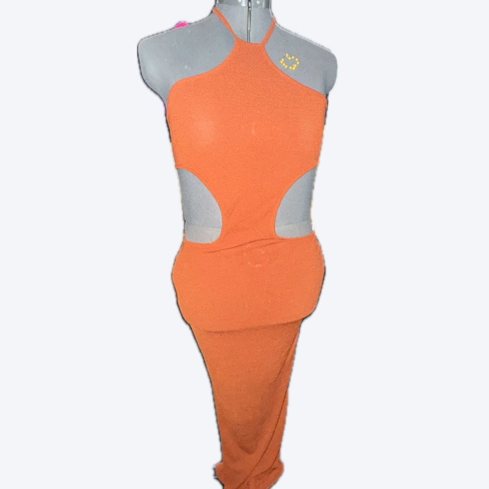 SEXY HALTER CUT OUT MAXI DRESS - ORANGE